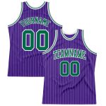 Personalized Purple White Pinstripe Kelly Green Authentic Basketball Jersey Team Custom Name and Number