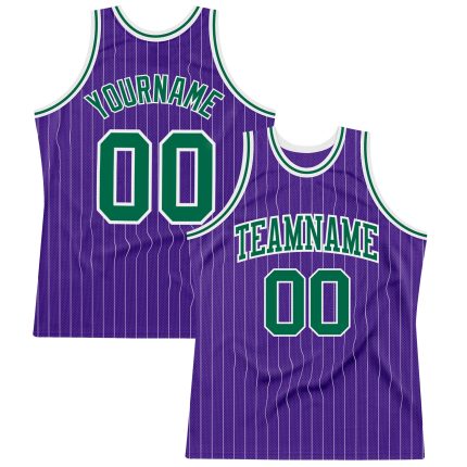 Personalized Purple White Pinstripe Kelly Green Authentic Basketball Jersey Team Custom Name and Number