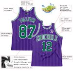 Personalized Purple White Pinstripe Kelly Green Authentic Basketball Jersey Team Custom Name and Number