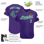 Personalized Purple White Pinstripe Kelly Green-White Authentic Baseball Jersey Team Custom Name and Number