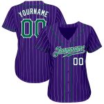 Personalized Purple White Pinstripe Kelly Green-White Authentic Baseball Jersey Team Custom Name and Number
