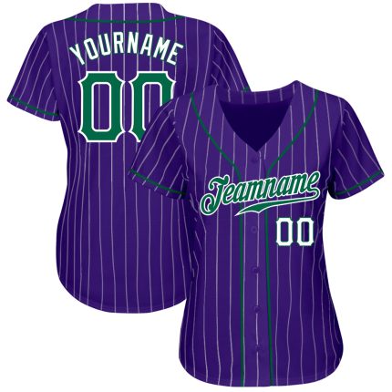 Personalized Purple White Pinstripe Kelly Green-White Authentic Baseball Jersey Team Custom Name and Number