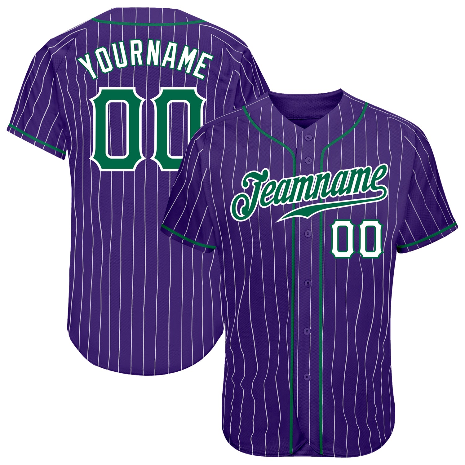 Personalized Purple White Pinstripe Kelly Green-White Authentic Baseball Jersey Team Custom Name and Number
