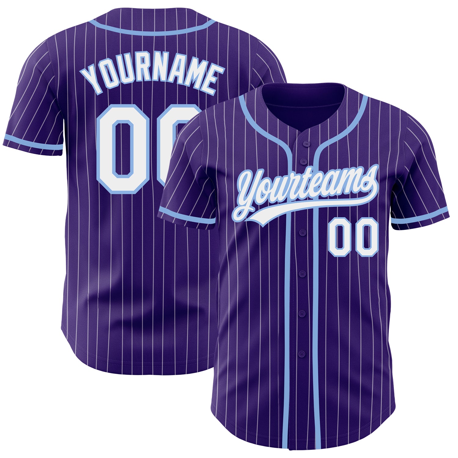 Personalized Purple White Pinstripe Light Blue Authentic Baseball Jersey Team Custom Name and Number