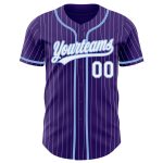 Personalized Purple White Pinstripe Light Blue Authentic Baseball Jersey Team Custom Name and Number