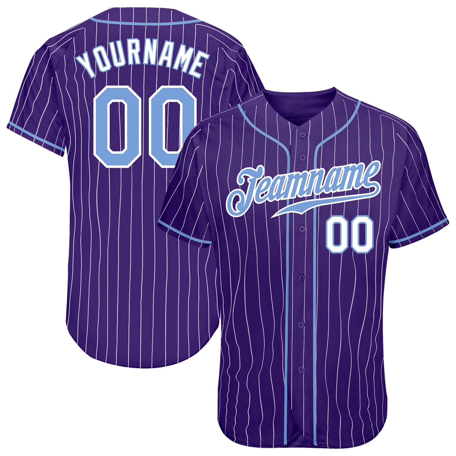 Personalized Purple White Pinstripe Light Blue-White Authentic Baseball Jersey Team Custom Name and Number