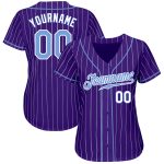 Personalized Purple White Pinstripe Light Blue-White Authentic Baseball Jersey Team Custom Name and Number