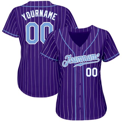 Personalized Purple White Pinstripe Light Blue-White Authentic Baseball Jersey Team Custom Name and Number