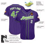 Personalized Purple White Pinstripe Neon Green-White Authentic Baseball Jersey Team Custom Name and Number