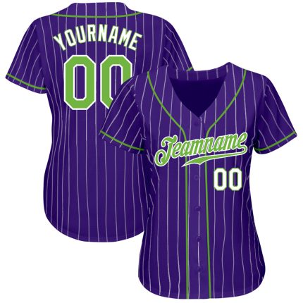 Personalized Purple White Pinstripe Neon Green-White Authentic Baseball Jersey Team Custom Name and Number