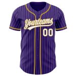 Personalized Purple White Pinstripe Old Gold Authentic Baseball Jersey Team Custom Name and Number