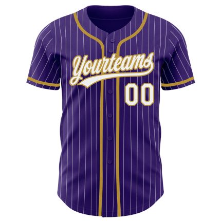 Personalized Purple White Pinstripe Old Gold Authentic Baseball Jersey Team Custom Name and Number