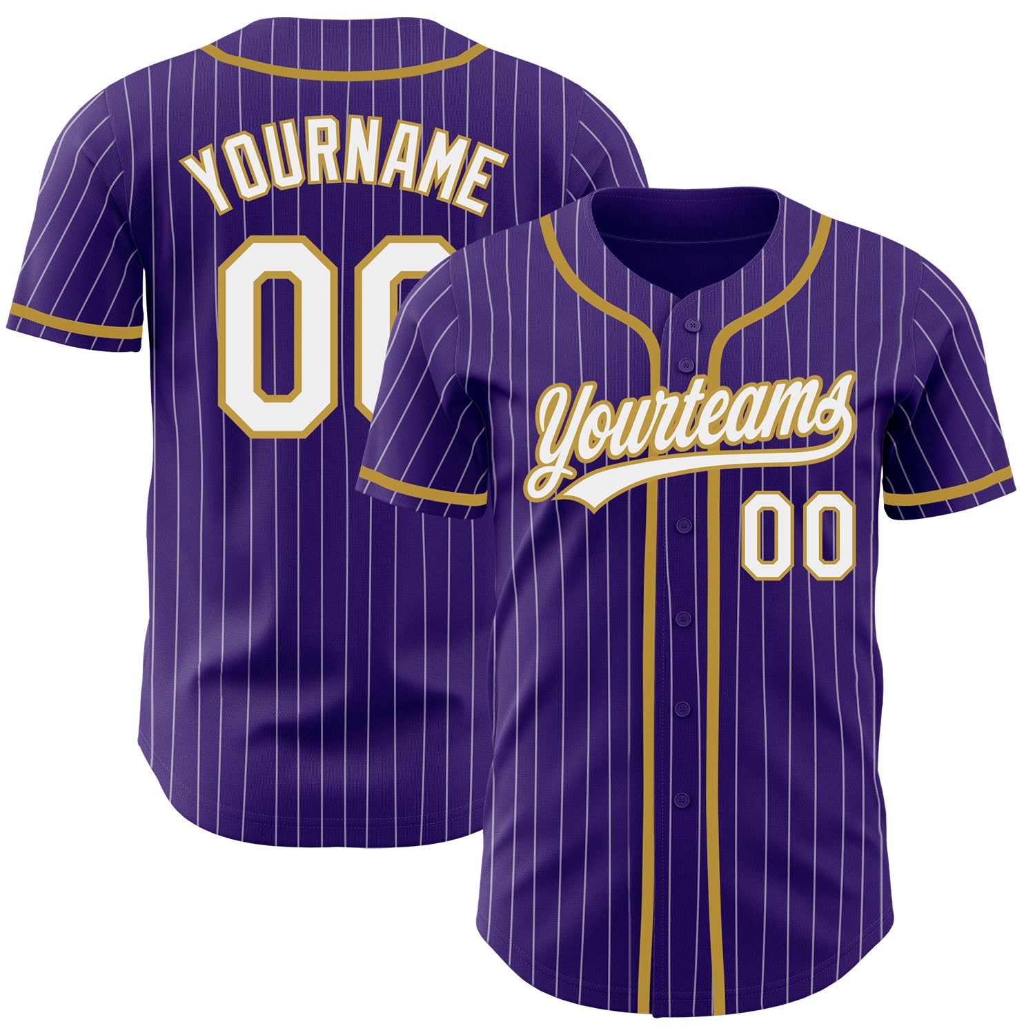 Personalized Purple White Pinstripe Old Gold Authentic Baseball Jersey Team Custom Name and Number