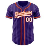 Personalized Purple White Pinstripe Orange Authentic Baseball Jersey Team Custom Name and Number