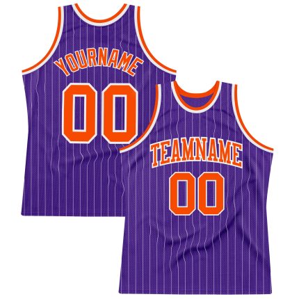Personalized Purple White Pinstripe Orange Authentic Basketball Jersey Team Custom Name and Number