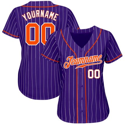 Personalized Purple White Pinstripe Orange-White Authentic Baseball Jersey Team Custom Name and Number
