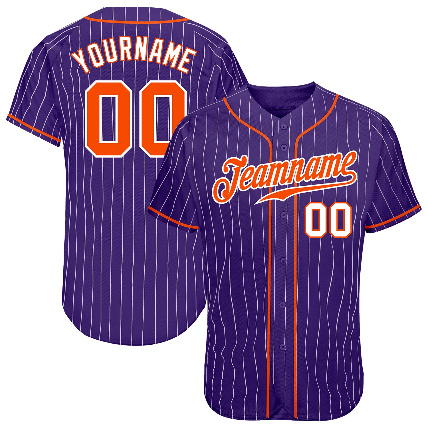 Personalized Purple White Pinstripe Orange-White Authentic Baseball Jersey Team Custom Name and Number