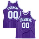 Personalized Purple White Pinstripe White-Light Blue Authentic Basketball Jersey Team Custom Name and Number
