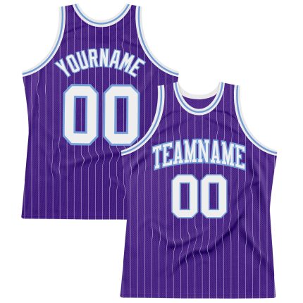 Personalized Purple White Pinstripe White-Light Blue Authentic Basketball Jersey Team Custom Name and Number