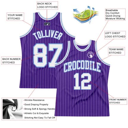 Personalized Purple White Pinstripe White-Light Blue Authentic Basketball Jersey Team Custom Name and Number