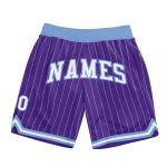 Personalized Purple White Pinstripe White-Light Blue Authentic Basketball Shorts Team Custom Name and Number
