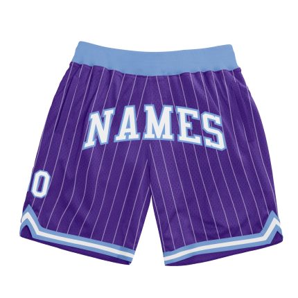 Personalized Purple White Pinstripe White-Light Blue Authentic Basketball Shorts Team Custom Name and Number