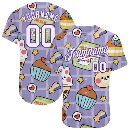 Personalized Purple White-Purple 3D Pattern Design Sticker Cartoons Authentic Baseball Jersey Team Custom Name and Number