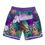 Personalized Purple White-Purple 3D Pattern Design Tropical Palm Leaves Authentic Basketball Shorts Team Custom Name and Number