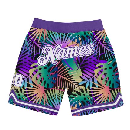 Personalized Purple White-Purple 3D Pattern Design Tropical Palm Leaves Authentic Basketball Shorts Team Custom Name and Number