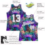 Personalized Purple White-Purple 3D Pattern Tropical Hawaii Plants Authentic Basketball Jersey Team Custom Name and Number