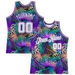 Personalized Purple White-Purple 3D Pattern Tropical Hawaii Plants Authentic Basketball Jersey Team Custom Name and Number