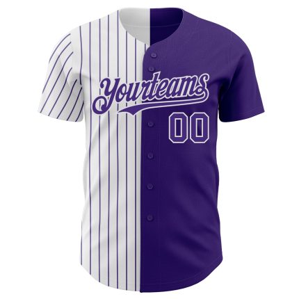 Personalized Purple White-Purple Pinstripe Authentic Split Fashion Baseball Jersey Team Custom Name and Number