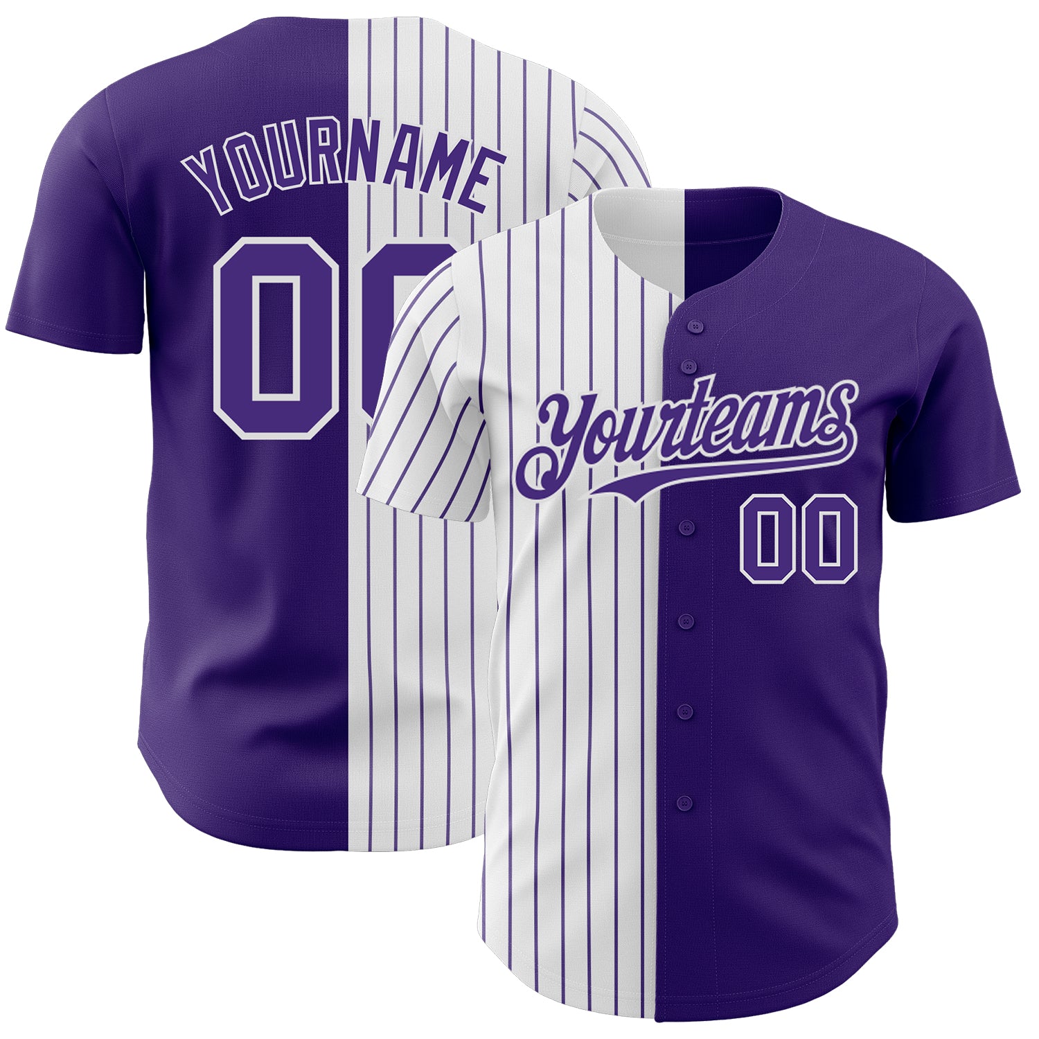 Personalized Purple White-Purple Pinstripe Authentic Split Fashion Baseball Jersey Team Custom Name and Number