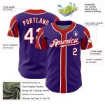 Personalized Purple White-Red 3 Colors Arm Shapes Authentic Baseball Jersey Team Custom Name and Number