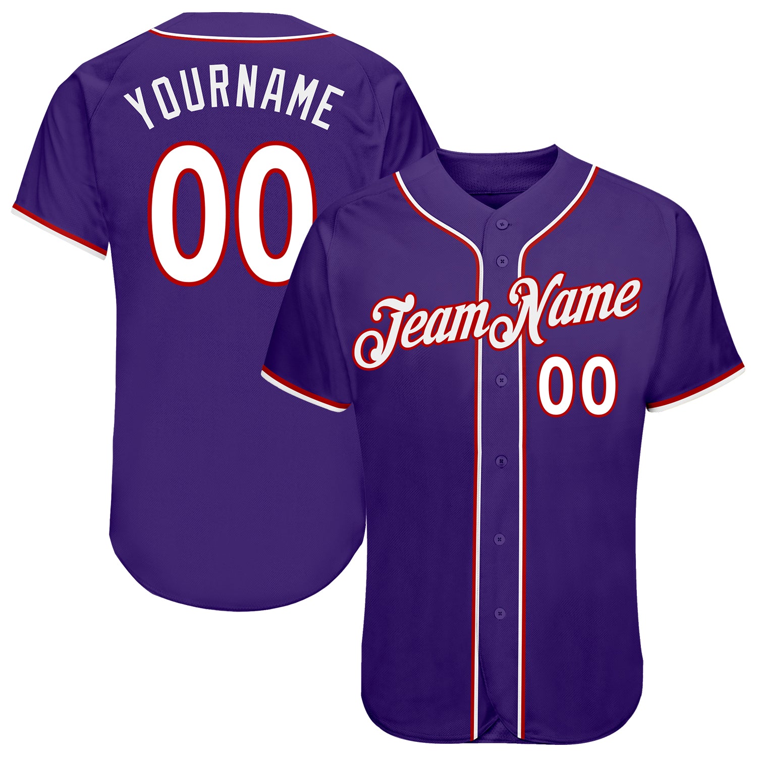 Personalized Purple White-Red Authentic Baseball Jersey Team Custom Name and Number