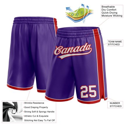 Personalized Purple White-Red Authentic Basketball Shorts Team Custom Name and Number