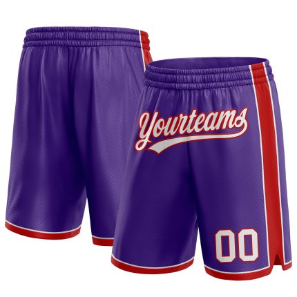 Personalized Purple White-Red Authentic Basketball Shorts Team Custom Name and Number