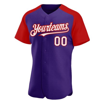 Personalized Purple White-Red Authentic Raglan Sleeves Baseball Jersey Team Custom Name and Number