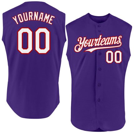 Personalized Purple White-Red Authentic Sleeveless Baseball Jersey Team Custom Name and Number