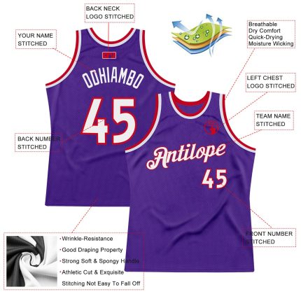 Personalized Purple White-Red Authentic Throwback Basketball Jersey Team Custom Name and Number