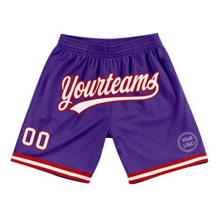 Personalized Purple White-Red Authentic Throwback Basketball Shorts