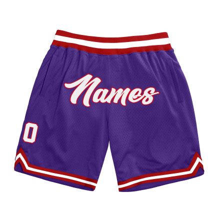 Personalized Purple White-Red Authentic Throwback Basketball Shorts Team Custom Name and Number