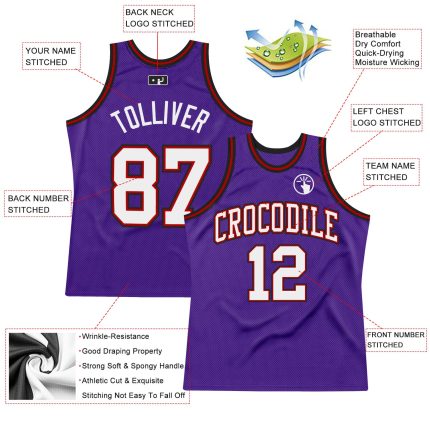 Personalized Purple White Red-Black Authentic Throwback Basketball Jersey Team Custom Name and Number