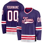 Personalized Purple White-Red Hockey Jersey Team Custom Name and Number