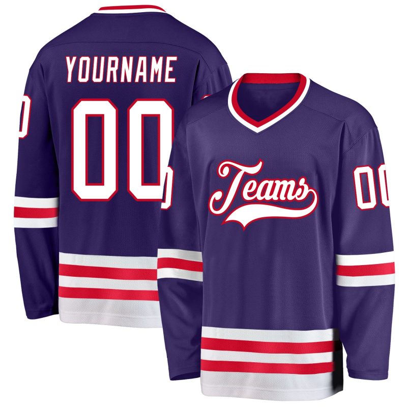 Personalized Purple White-Red Hockey Jersey Team Custom Name and Number