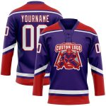 Personalized Purple White-Red Hockey Lace Neck Jersey Team Custom Name and Number