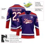 Personalized Purple White-Red Hockey Lace Neck Jersey Team Custom Name and Number