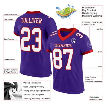 Personalized Purple White-Red Mesh Authentic Football Jersey