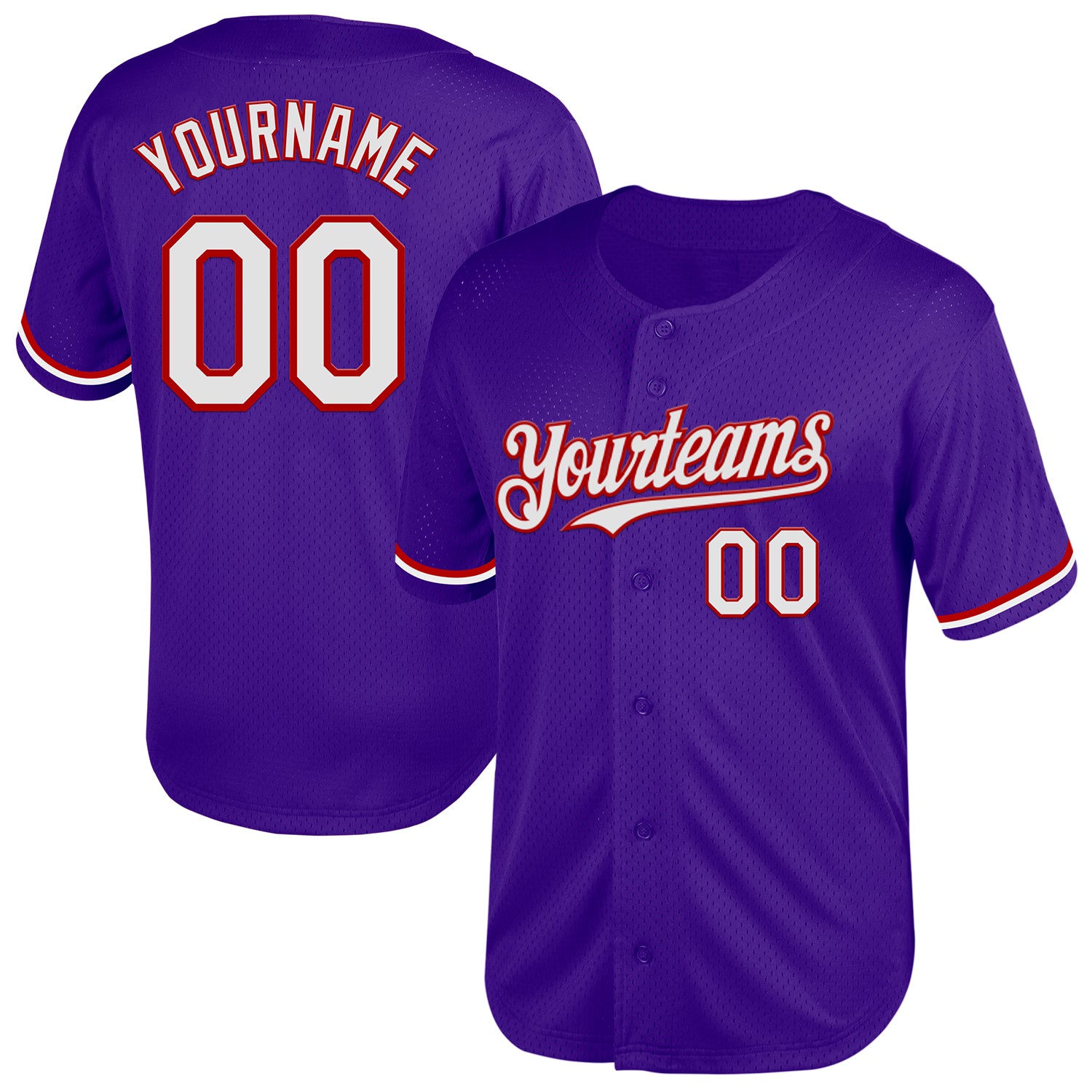 Personalized Purple White-Red Mesh Authentic Throwback Baseball Jersey Team Custom Name and Number