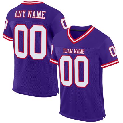 Personalized Purple White-Red Mesh Authentic Throwback Football Jersey Team Custom Name and Number